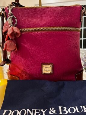 Dooney & Bourke Fuchsia Leather Shoulder Crossbody w/Dust Bag, Scarf & Charm